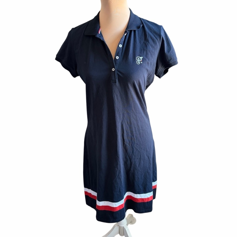 Tommy Hilfiger Navy Polo Midi Dress with Stripe Hem